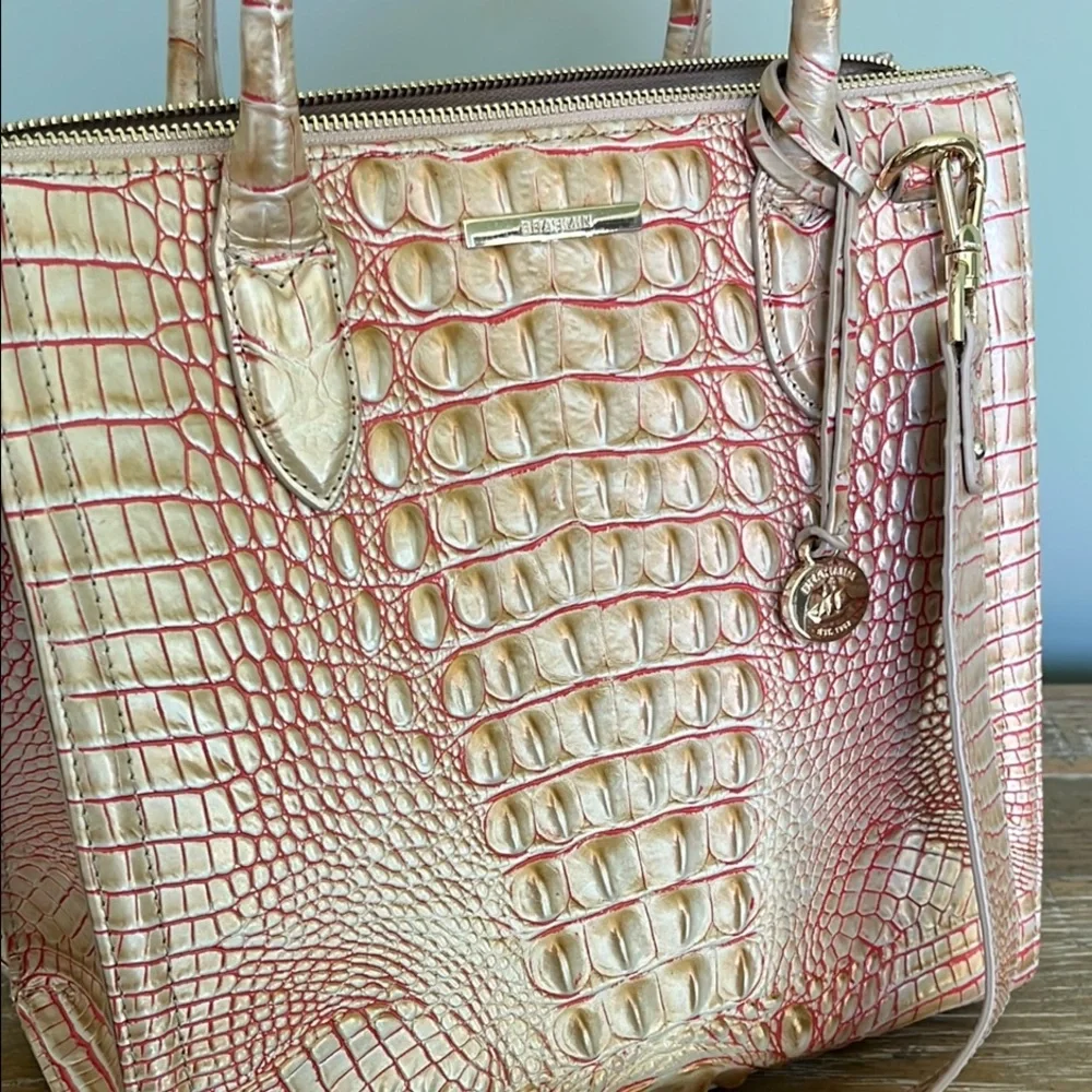 Brahmin Tan & Pink Embossed Satchel Bag - Picture 3 of 6